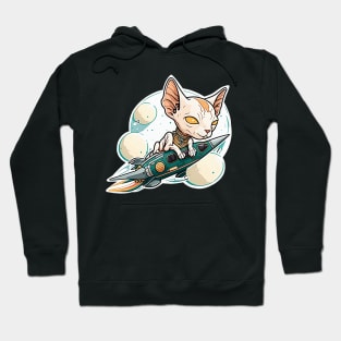 Sphinx cat rides a rocket in space Hoodie